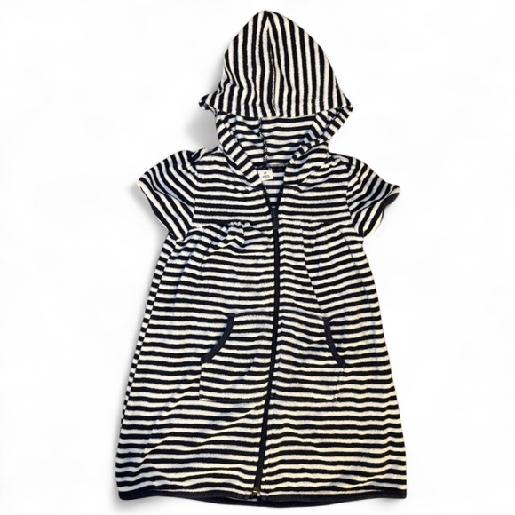 Old Navy 2T Unisex Striped Terry Cloth Coverup Beach Pool Navy & White Hooded - Picture 1 of 5